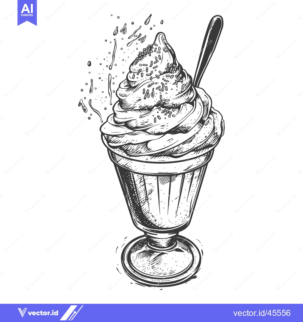 Premium Vector dari Hand-drawn illustration of a sundae with sprinkles and a spoon