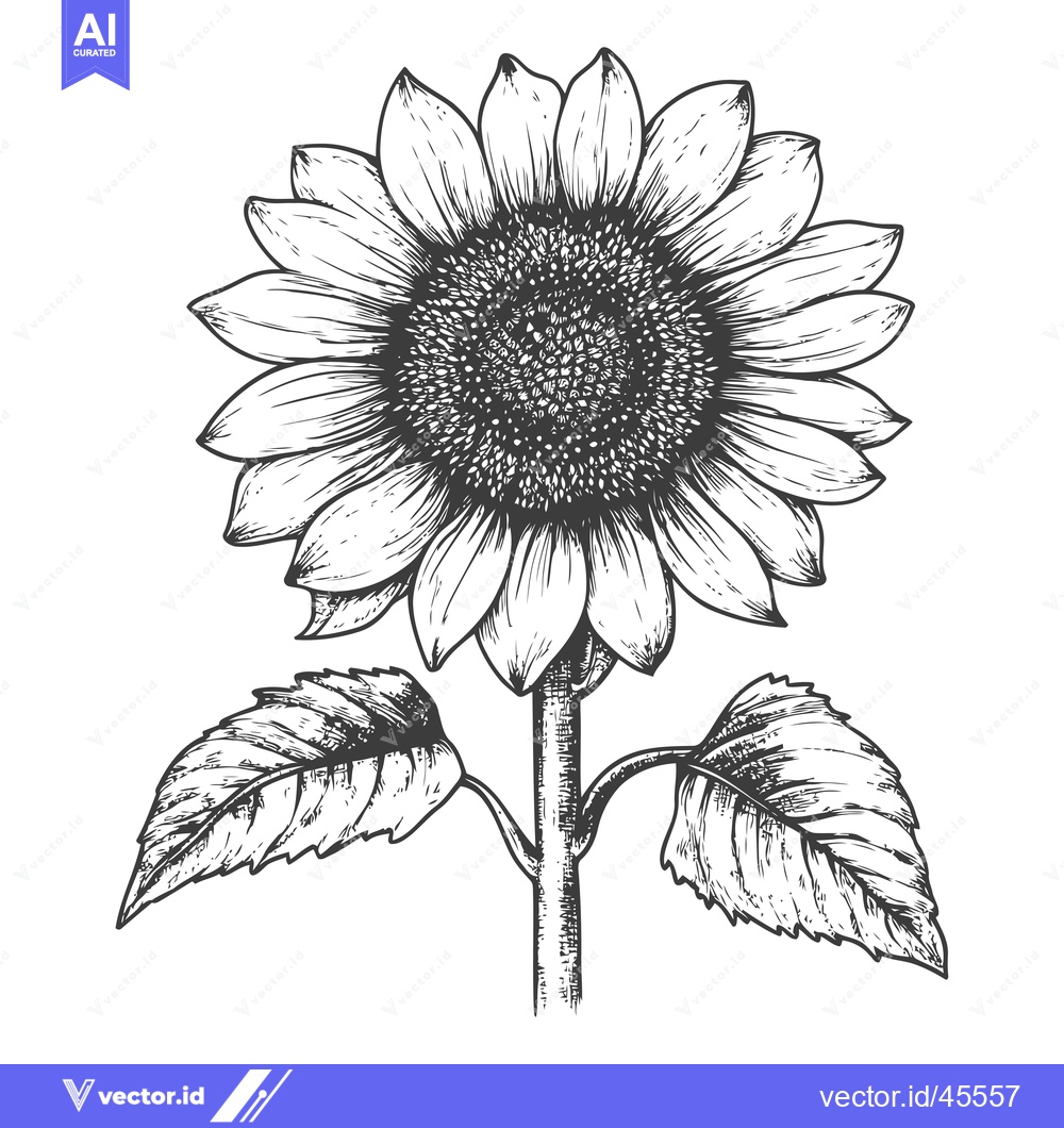 Premium Vector dari Hand-drawn illustration of a sunflower with leaves
