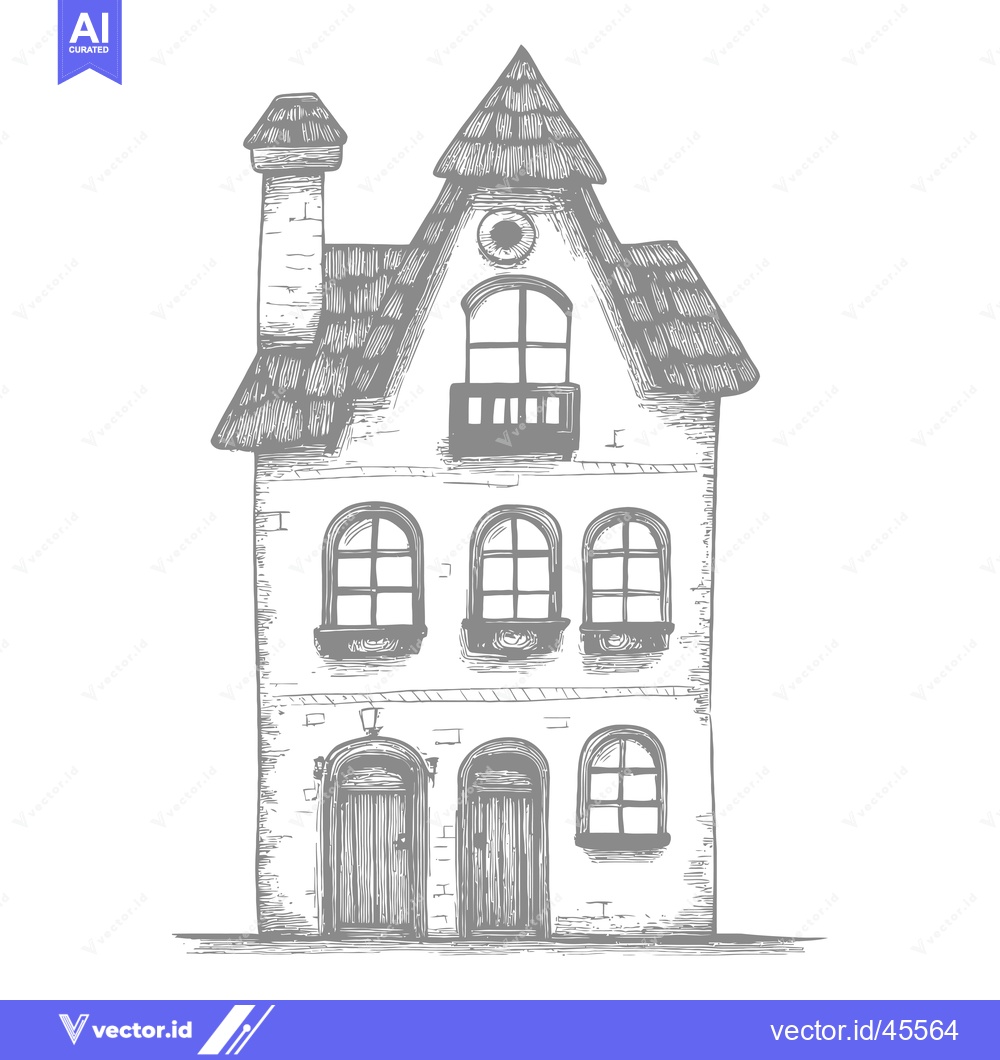 Premium Vector of Hand-Drawn Illustration of a Three-Story House with a Steep Roof and M