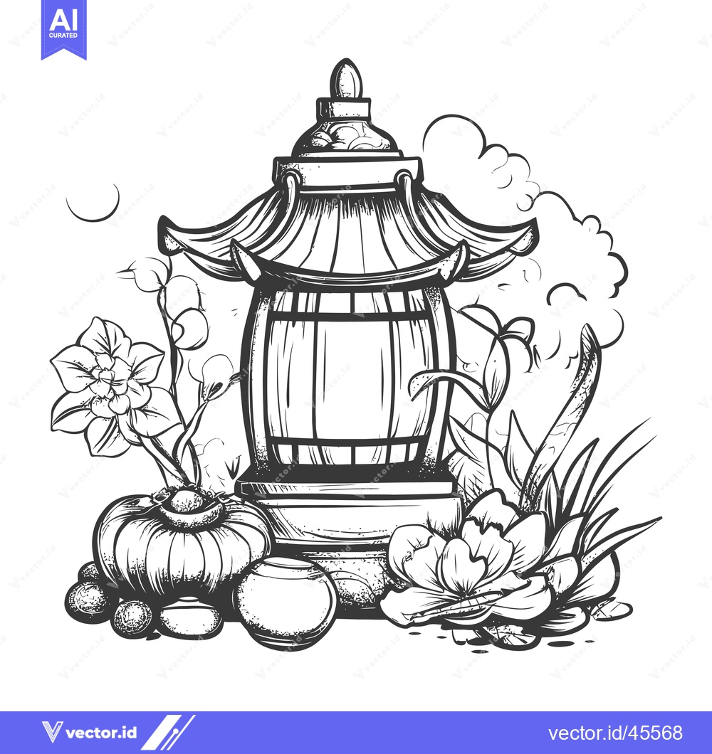 Premium Vector dari Hand-drawn illustration of a traditional Japanese lantern with surroun