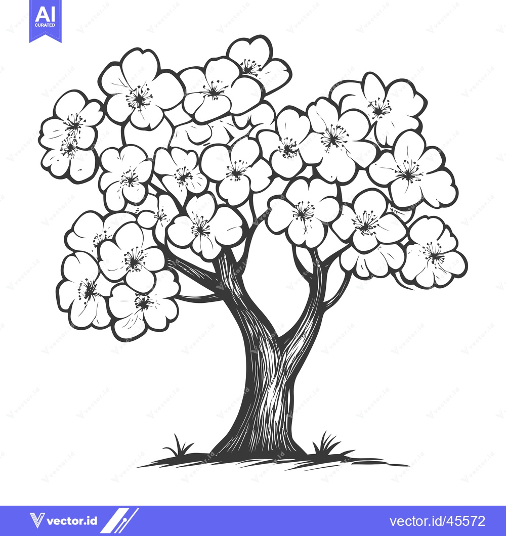 Premium Vector dari Hand-drawn Illustration of a Tree with Blooming Flowers