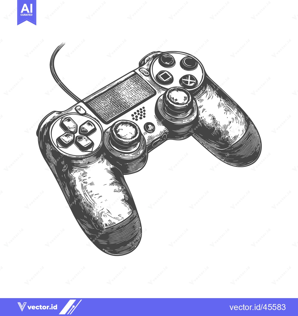 Premium Vector of Hand-Drawn Illustration of a Video Game Controller with a Cord