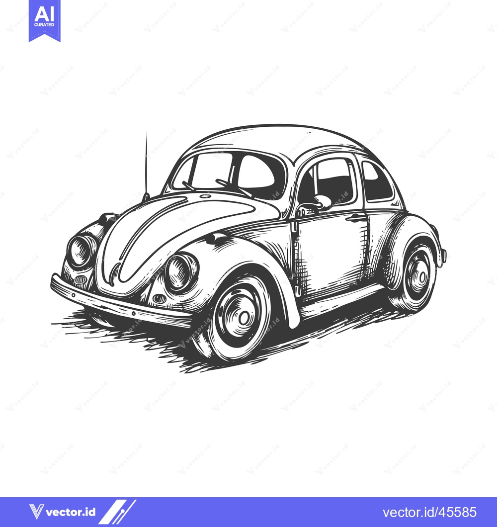 Premium Vector dari Hand-drawn Illustration of a Vintage Beetle Car