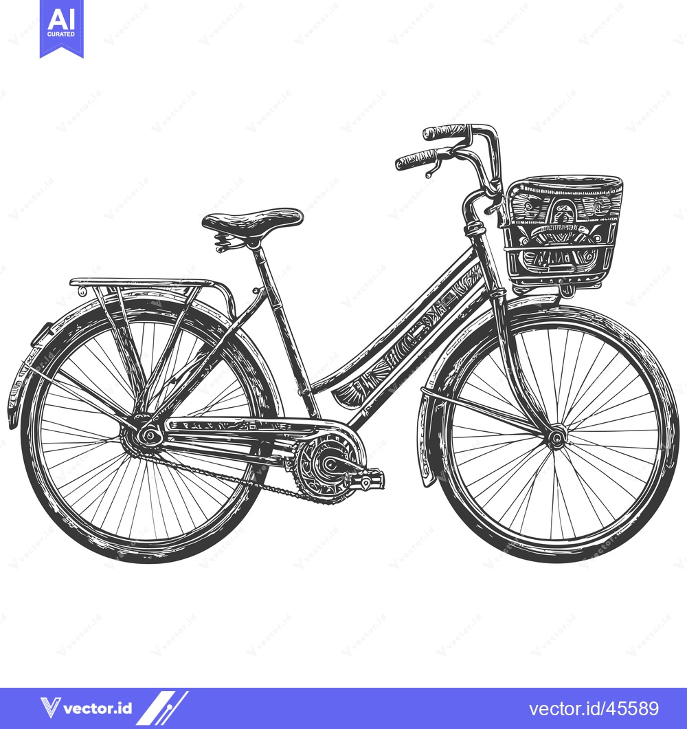 Premium Vector dari Hand-Drawn Illustration of a Vintage Bicycle with a Basket
