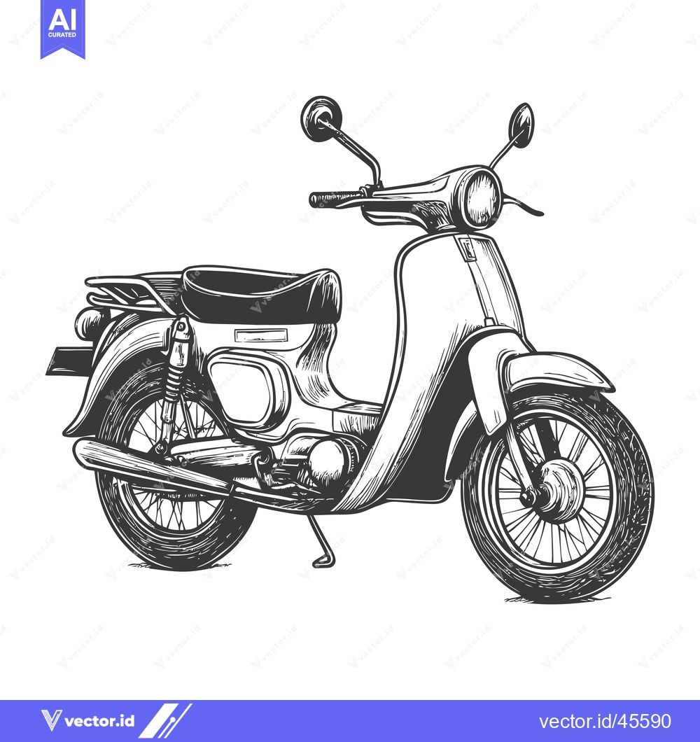 Premium Vector dari Hand-drawn illustration of a vintage black and white scooter