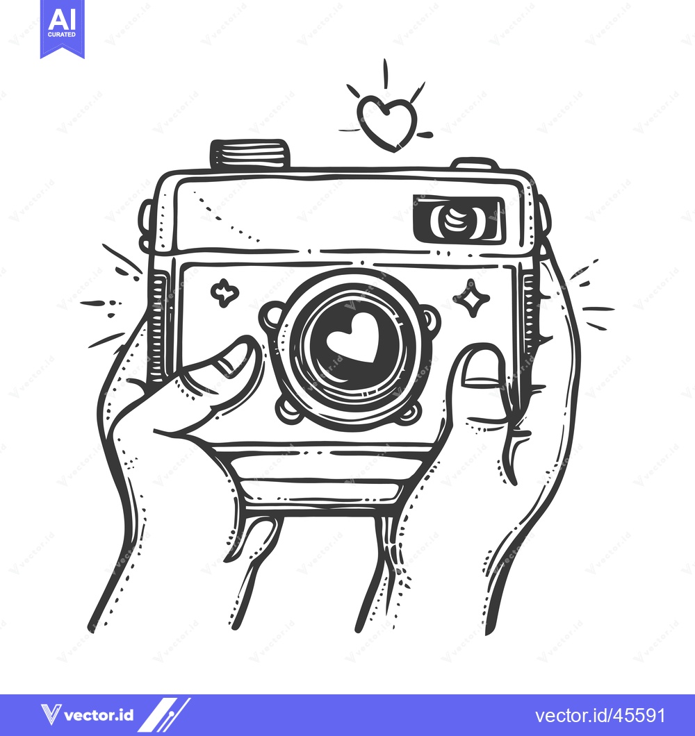 Premium Vector dari Hand-drawn illustration of a vintage camera with a heart in the lens,