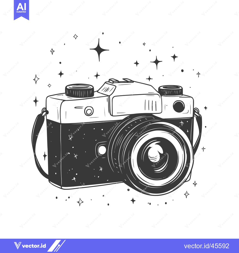 Premium Vector dari Hand-Drawn Illustration of a Vintage Camera with Stars