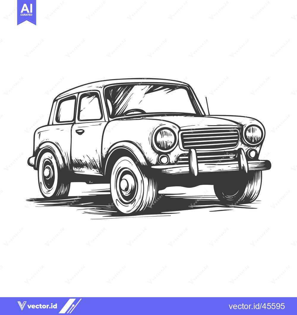 Premium Vector dari Hand-drawn illustration of a vintage car in black and white