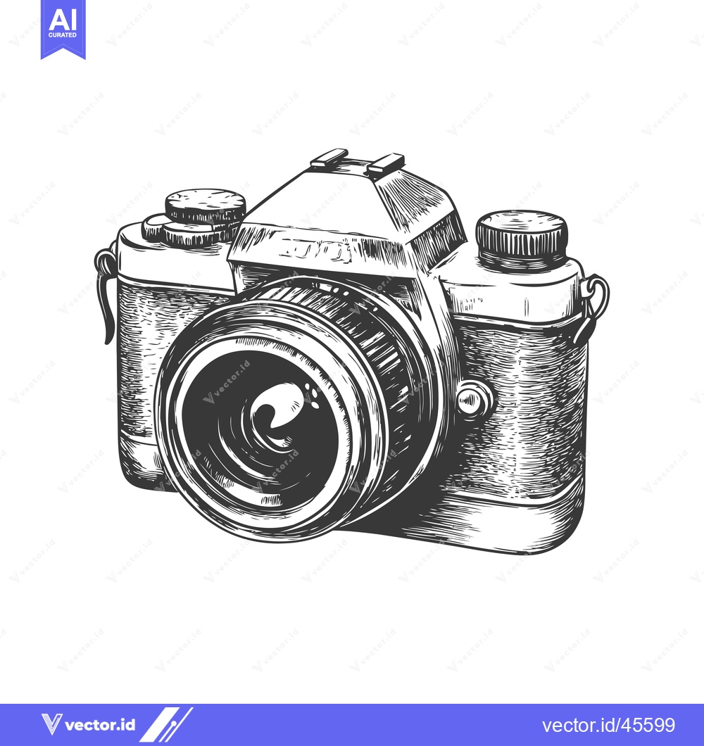 Premium Vector dari Hand-drawn Illustration of a Vintage Film Camera with a Large Lens