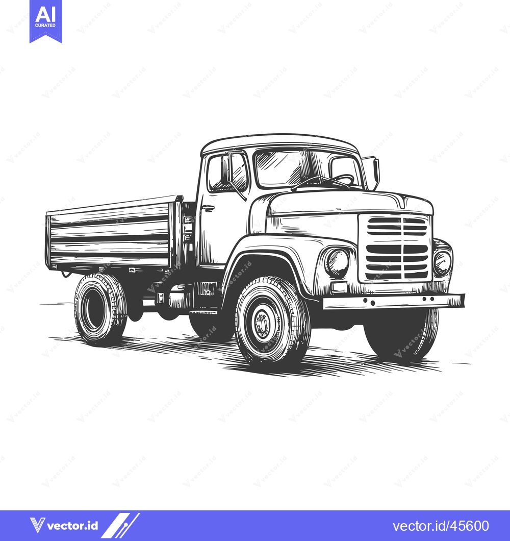 Premium Vector of Hand-drawn illustration of a vintage flatbed truck