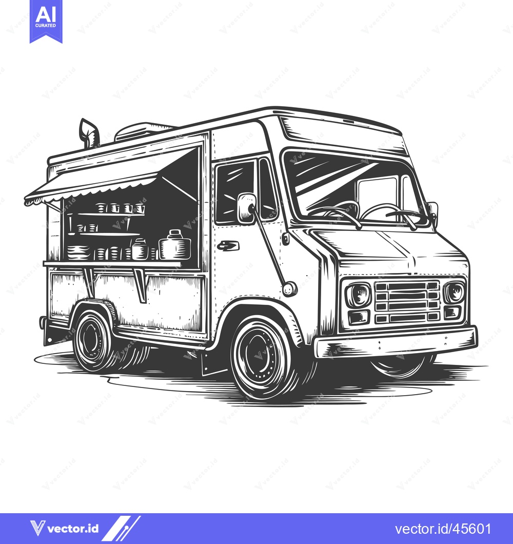 Premium Vector of Hand-drawn illustration of a vintage food truck with an awning