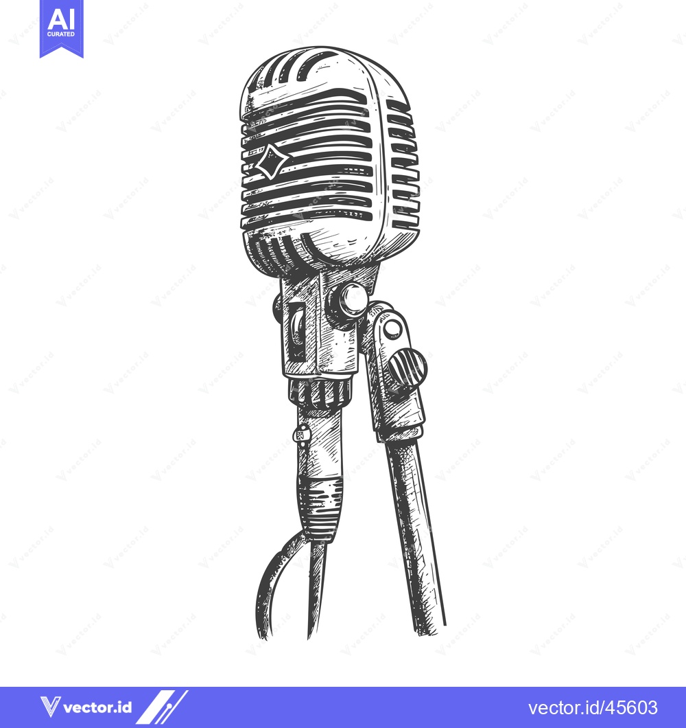 Premium Vector of Hand-drawn illustration of a vintage microphone on a stand