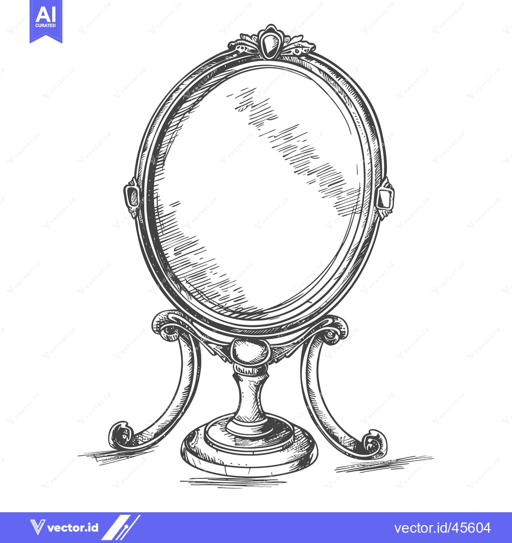Premium Vector of Hand-drawn illustration of a vintage ornate mirror with a stand