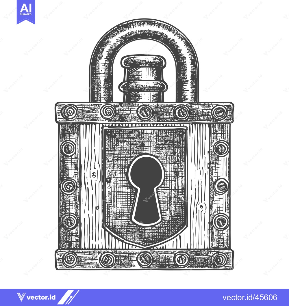 Premium Vector dari Hand-drawn illustration of a vintage padlock with a keyhole and rivets