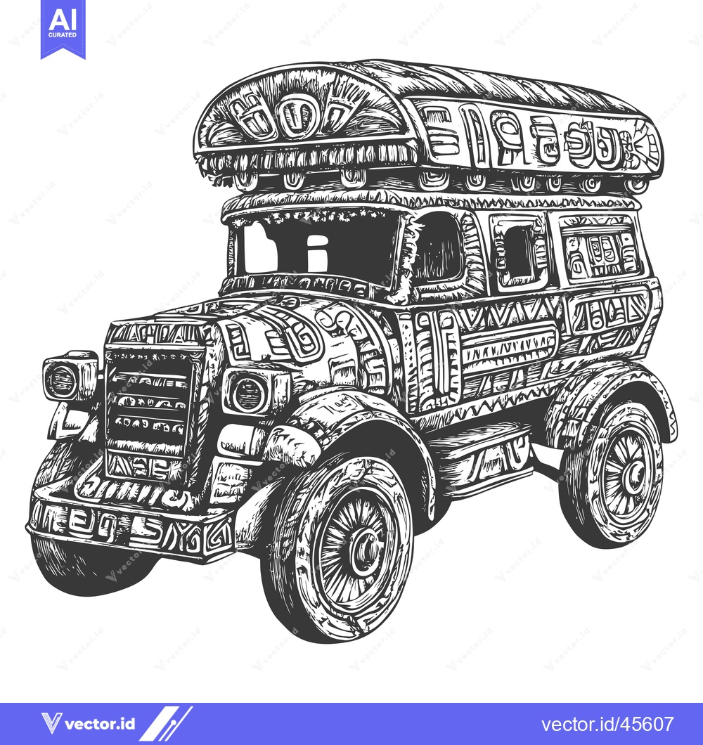 Premium Vector of Hand-Drawn Illustration of a Vintage Pakistani Truck