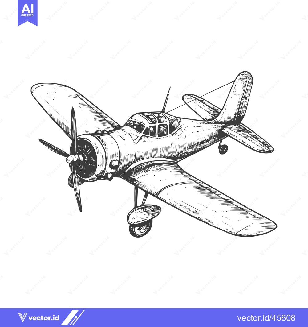 Premium Vector of Hand-drawn illustration of a vintage propeller airplane