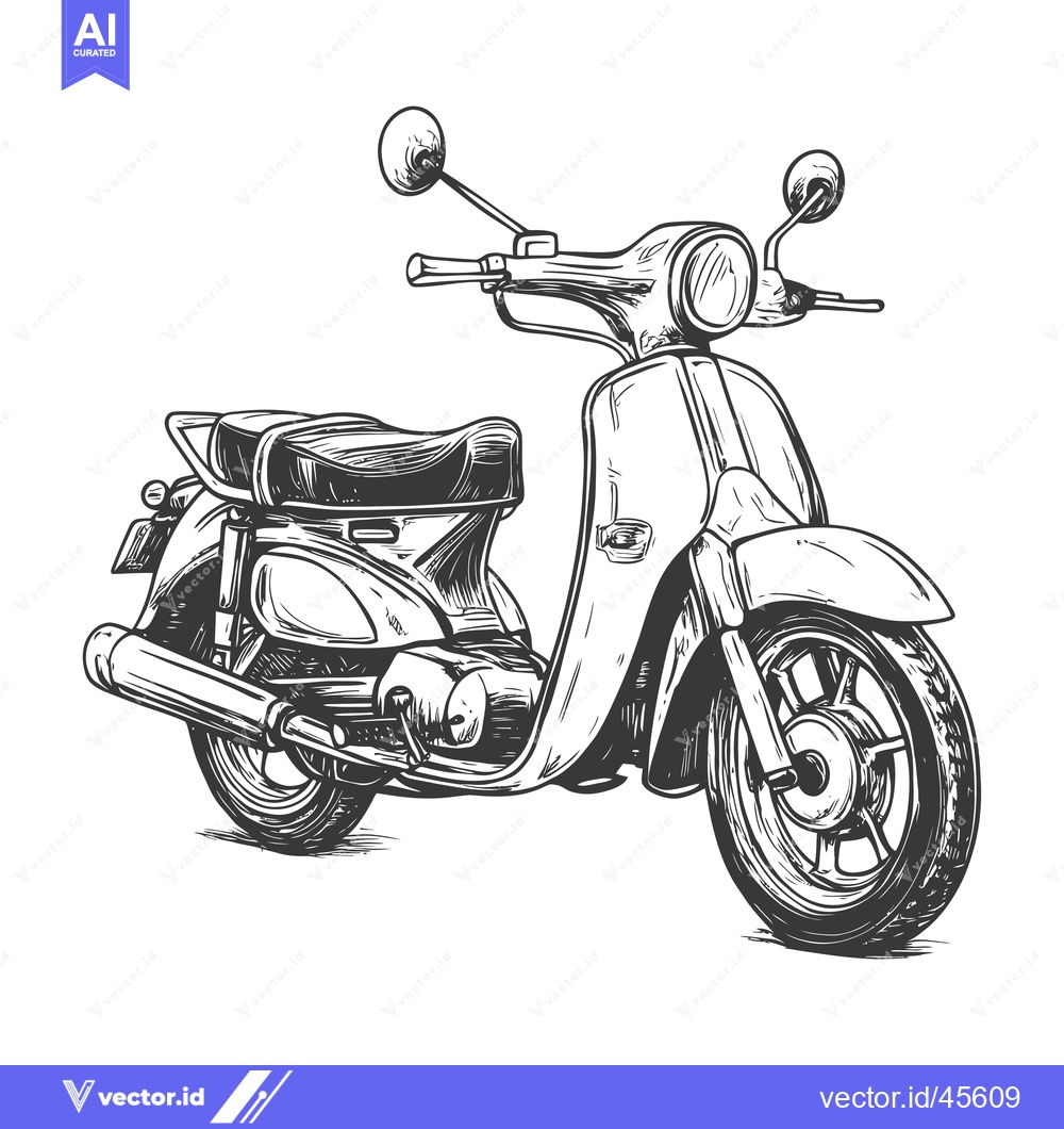 Premium Vector dari Hand-drawn Illustration of a Vintage Scooter