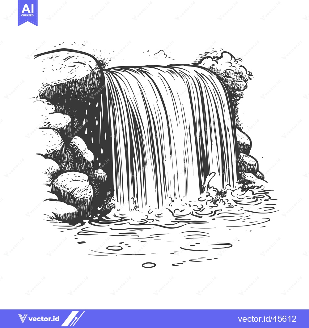 Premium Vector dari Hand-drawn Illustration of a Waterfall Cascading Over Rocks