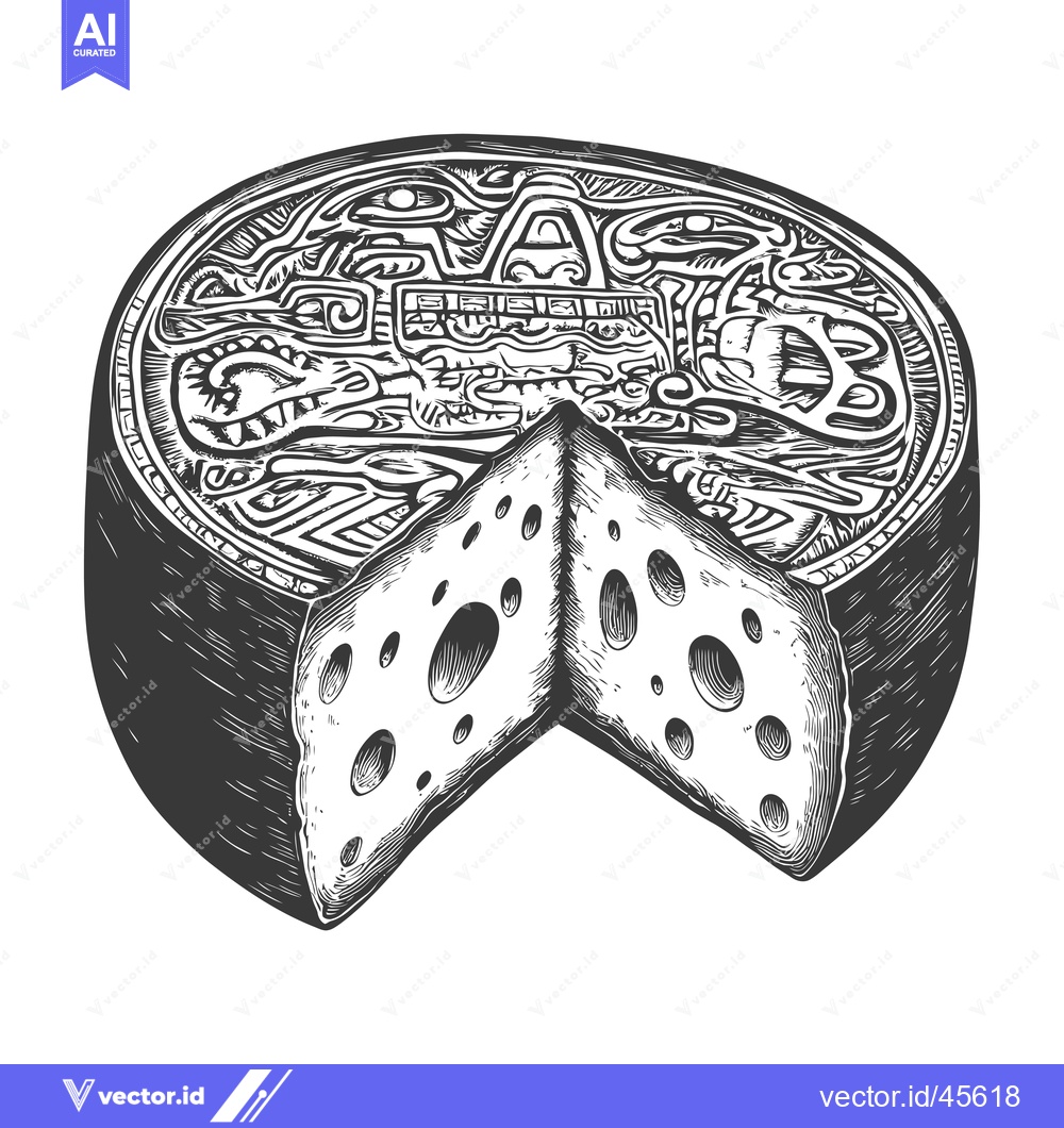 Premium Vector of Hand-Drawn Illustration of a Wheel of Swiss Cheese with Intricate Desi