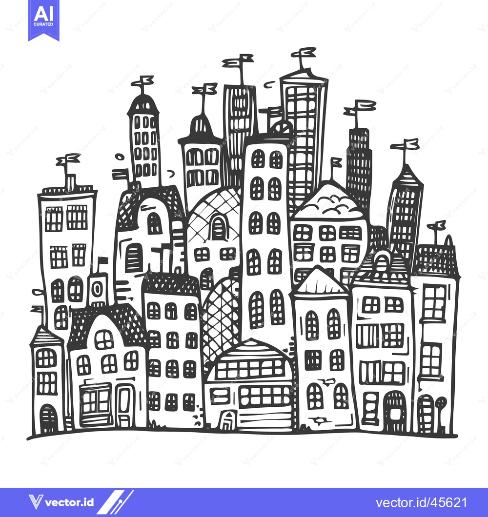 Premium Vector dari Hand-drawn illustration of a whimsical cityscape with various building