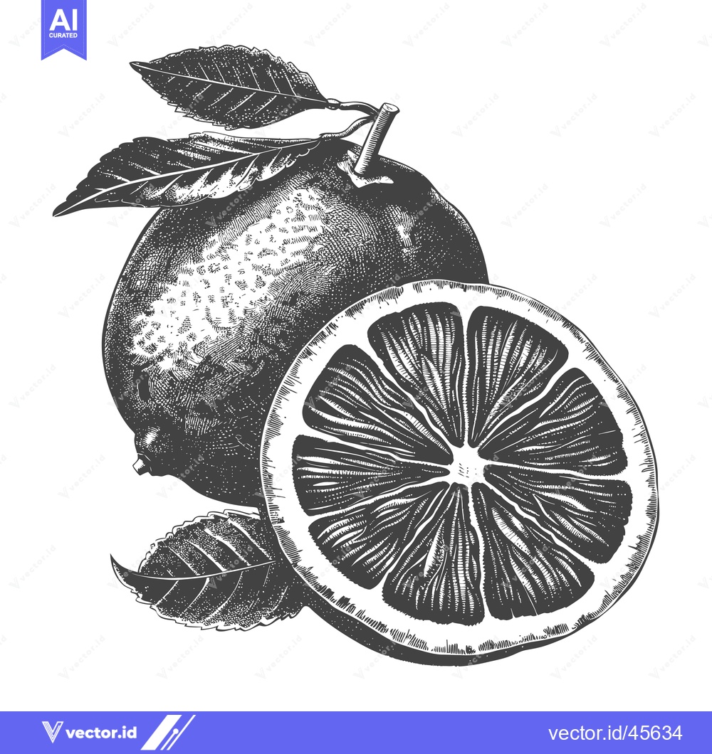 Premium Vector of Hand-Drawn Illustration of a Whole and Sliced Lemon with Leaves