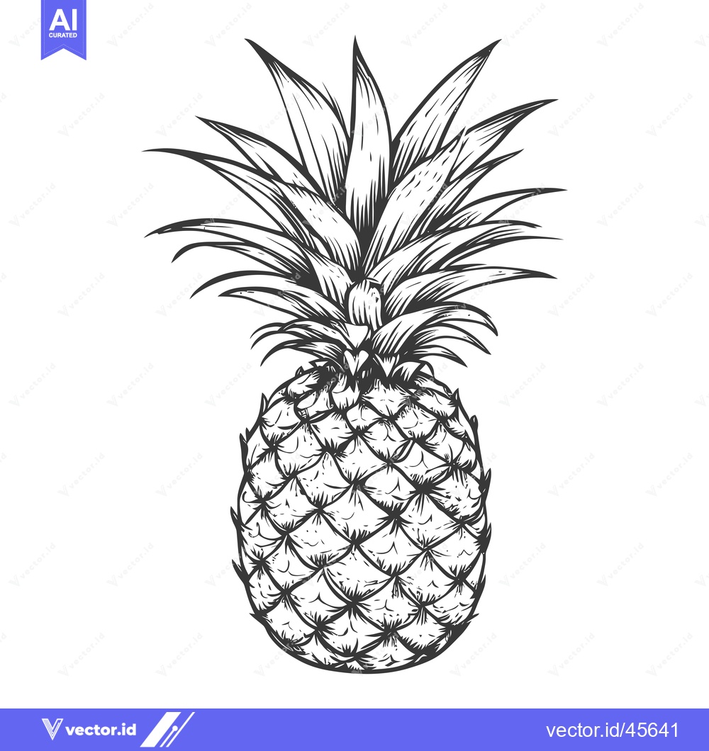 Premium Vector dari Hand-Drawn Illustration of a Whole Pineapple with Detailed Spiky Leave