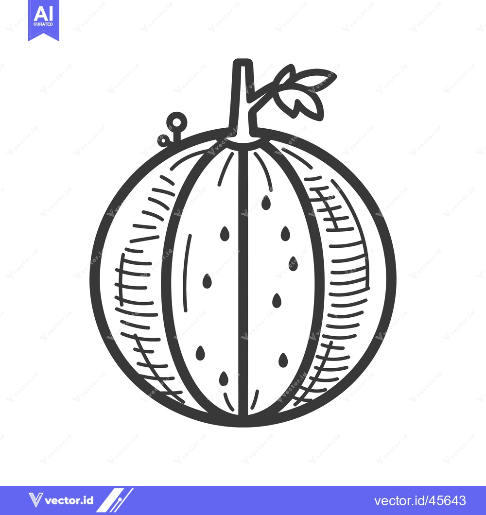 Premium Vector dari Hand-Drawn Illustration of a Whole Watermelon with Seeds and a Leaf