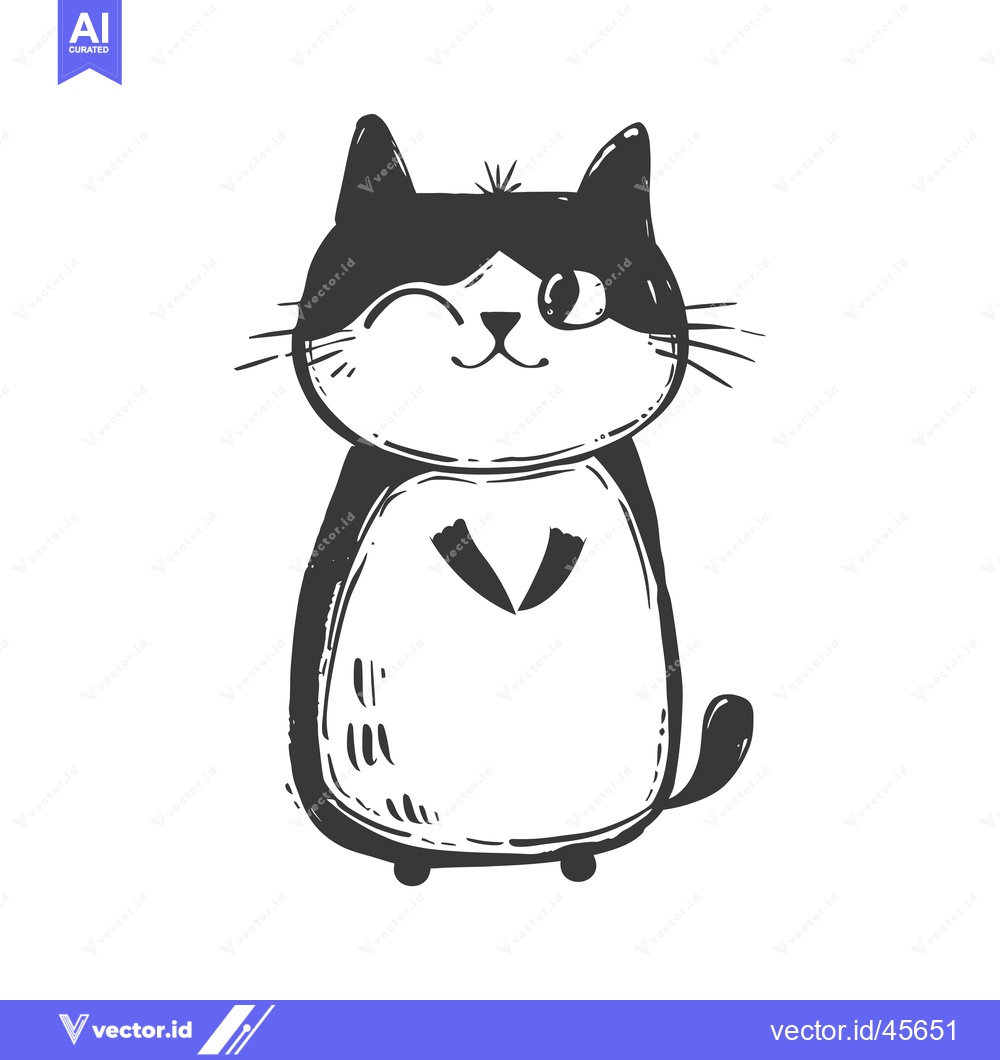 Premium Vector dari Hand-drawn Illustration of a Winking Black and White Cat