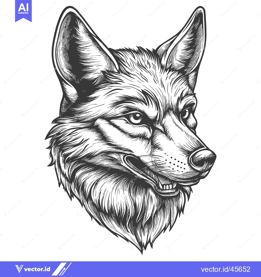 Premium Vector of Hand-drawn Illustration of a Wolf's Head in Black and White