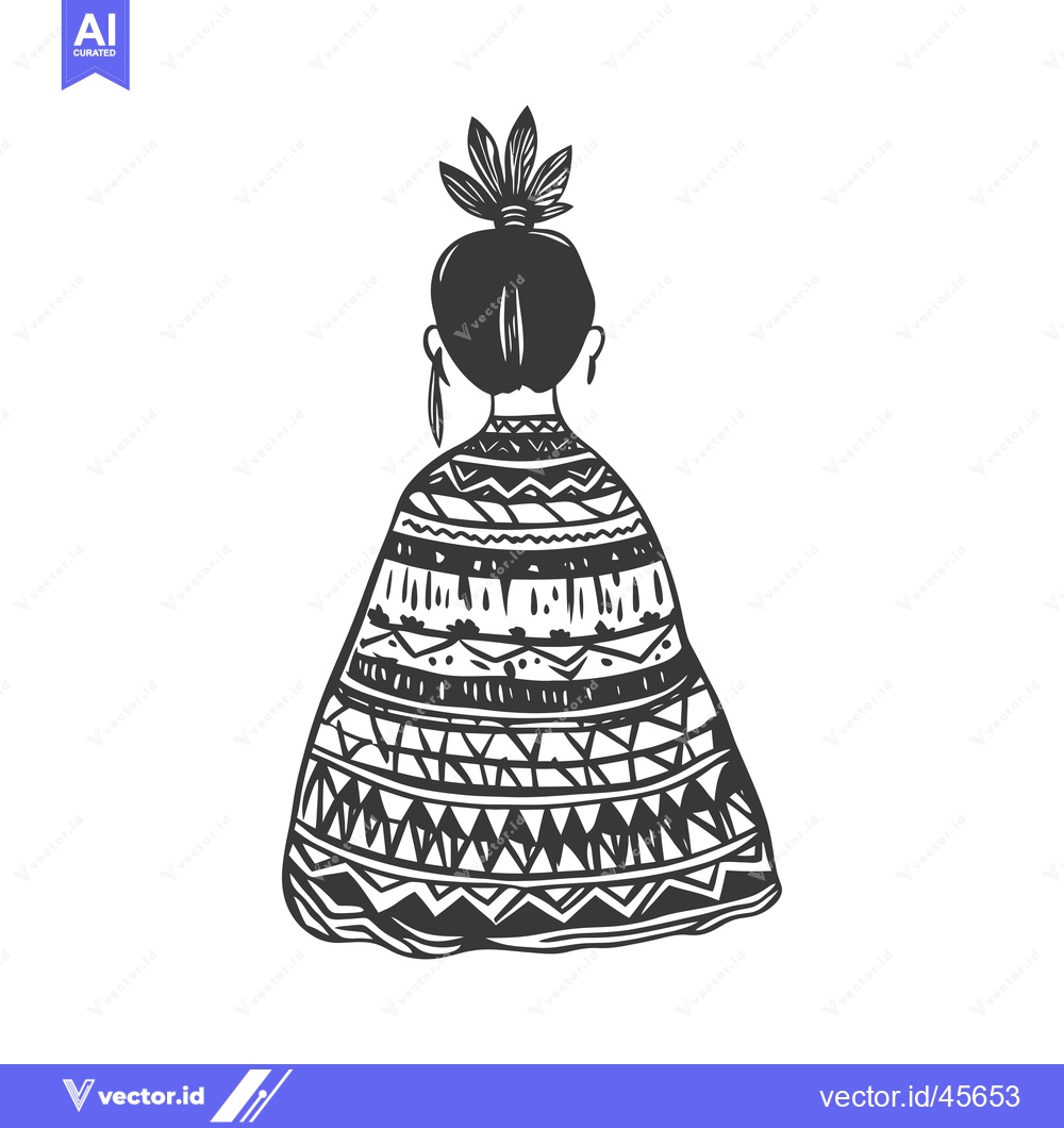 Premium Vector of Hand-drawn illustration of a woman in a patterned dress with a feather