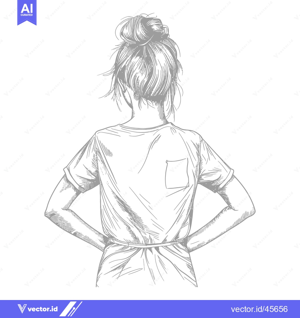 Premium Vector of Hand-drawn Illustration of a Woman's Back with a Messy Bun Hairstyle