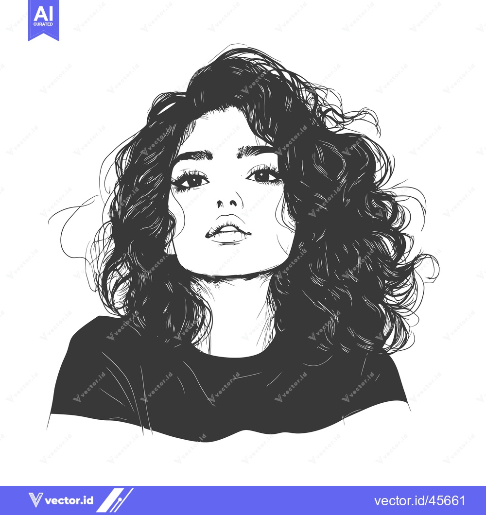 Premium Vector dari Hand-drawn illustration of a woman with curly hair looking upwards