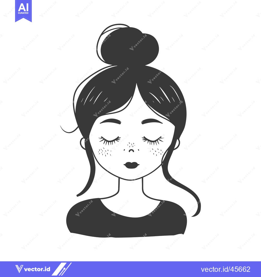 Premium Vector of Hand-Drawn Illustration of a Woman with Freckles and a Bun