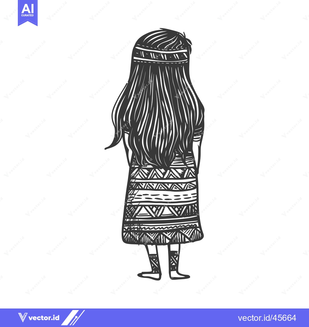 Premium Vector dari Hand-drawn illustration of a woman with long hair and a patterned skir
