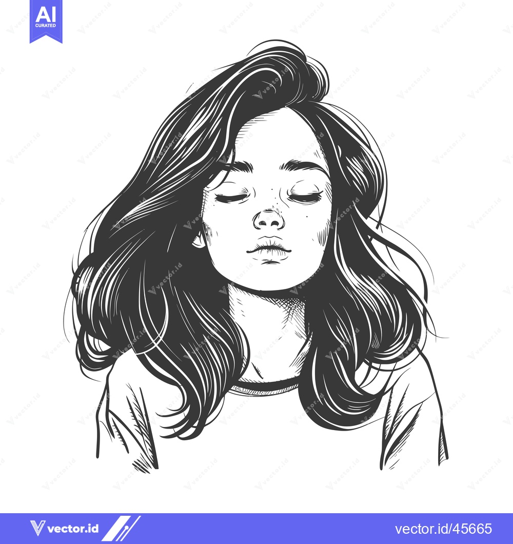 Premium Vector of Hand-drawn illustration of a woman with long hair and closed eyes