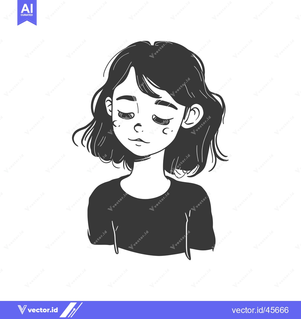 Premium Vector of Hand-Drawn Illustration of a Woman with Short Hair Looking Down