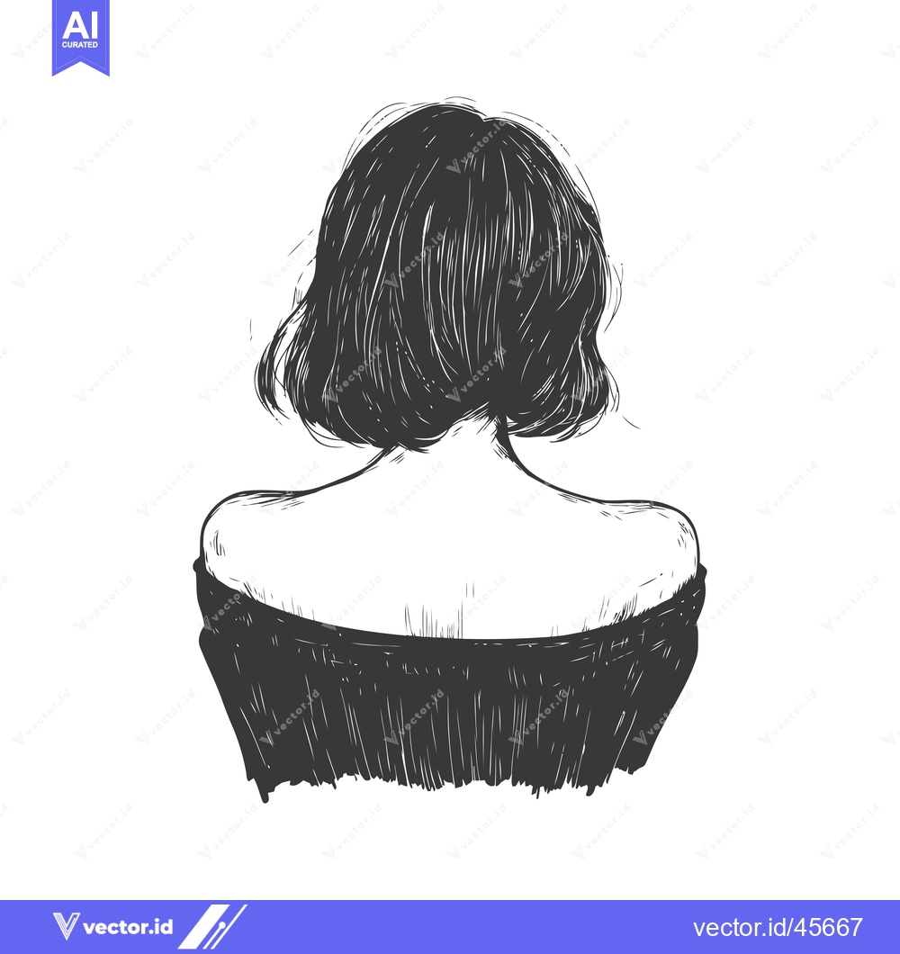 Premium Vector dari Hand-Drawn Illustration of a Woman with Short Hair, Seen from Behind