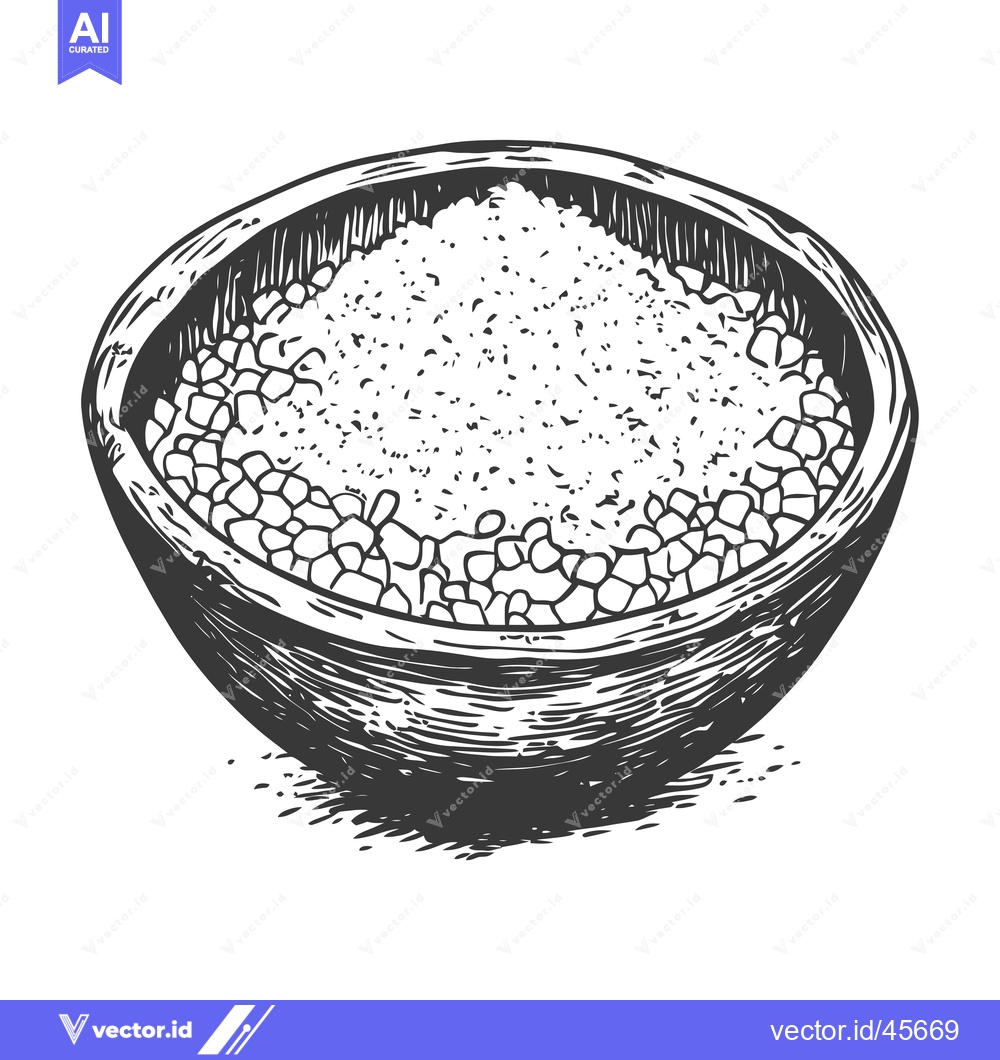 Premium Vector of Hand-Drawn Illustration of a Wooden Bowl Filled with Granules