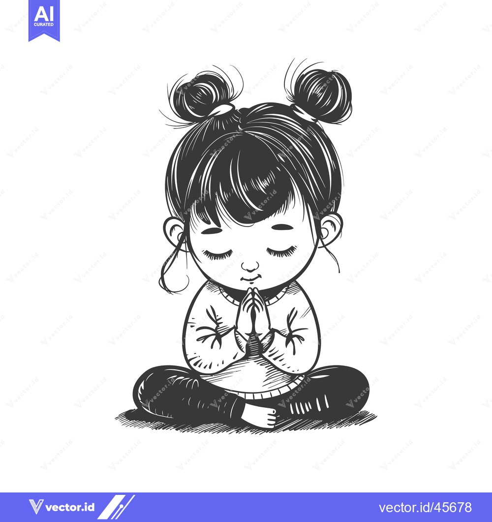 Premium Vector of Hand-drawn Illustration of a Young Girl Praying with Closed Eyes