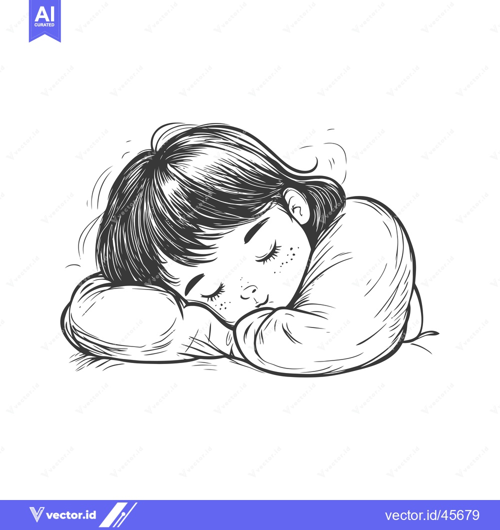 Premium Vector dari Hand-Drawn Illustration of a Young Girl Sleeping Peacefully