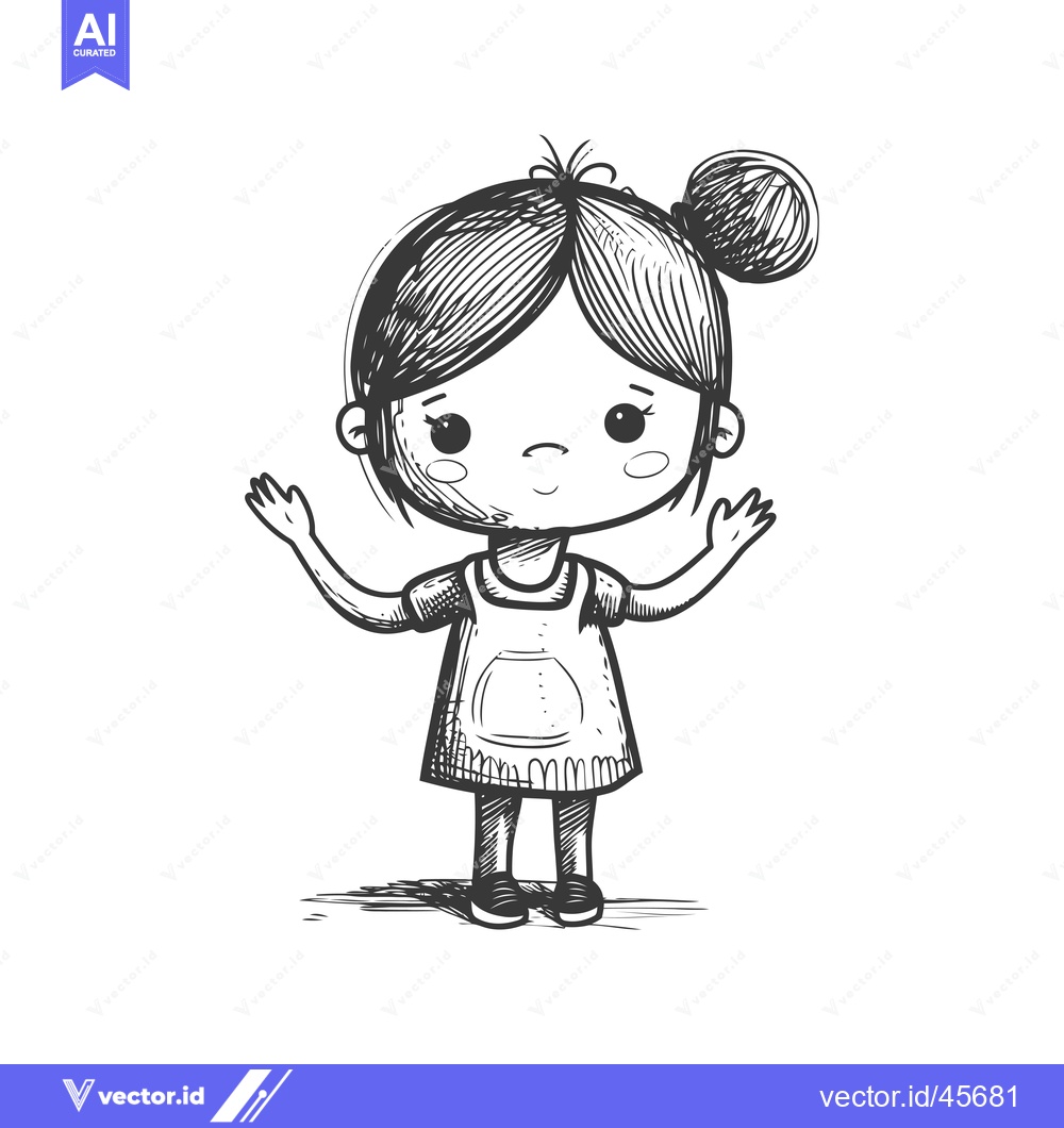 Premium Vector dari Hand-Drawn Illustration of a Young Girl with a Cheerful Expression