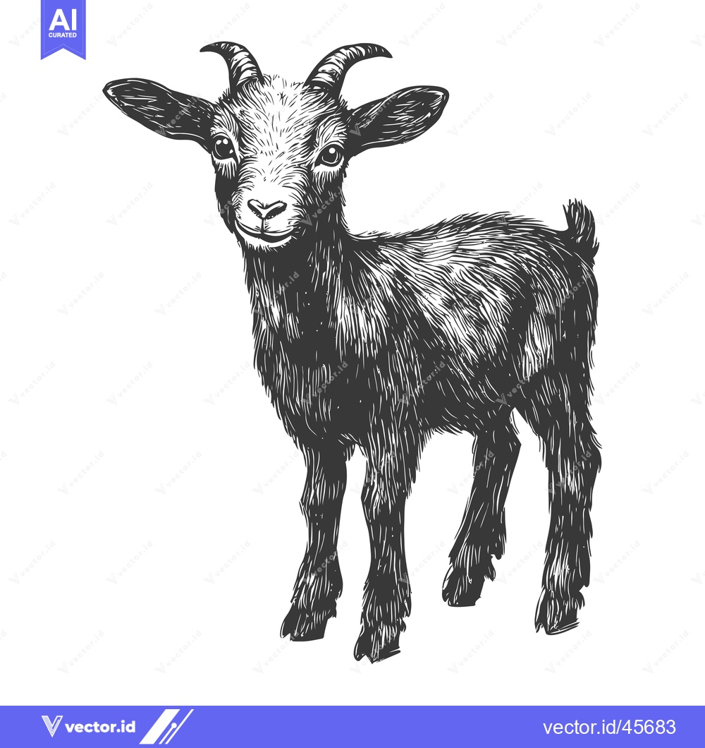 Premium Vector dari Hand-drawn illustration of a young goat with short horns and a curious