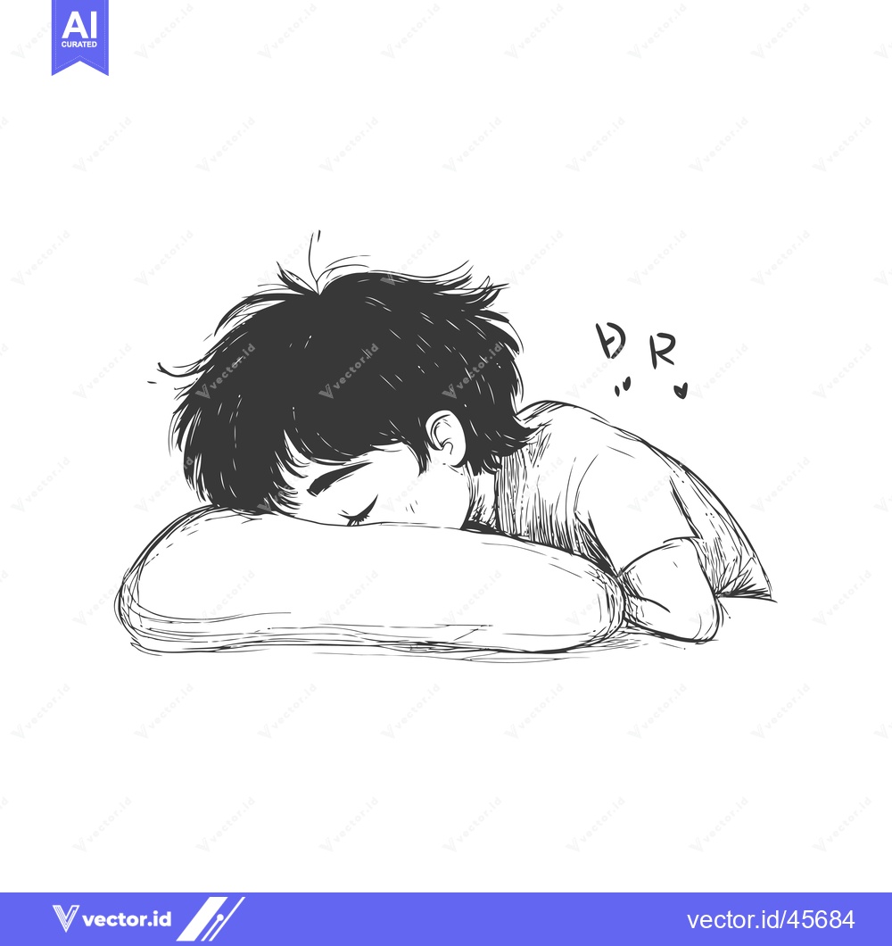 Premium Vector dari Hand-drawn illustration of a young person sleeping on a pillow