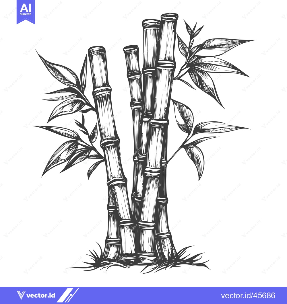 Premium Vector dari Hand-drawn Illustration of Bamboo Shoots with Leaves