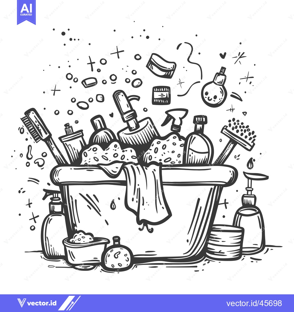 Premium Vector of Hand-drawn Illustration of Cleaning Supplies in a Bucket
