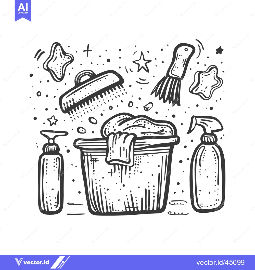 Premium Vector of Hand-Drawn Illustration of Cleaning Supplies in a Bucket