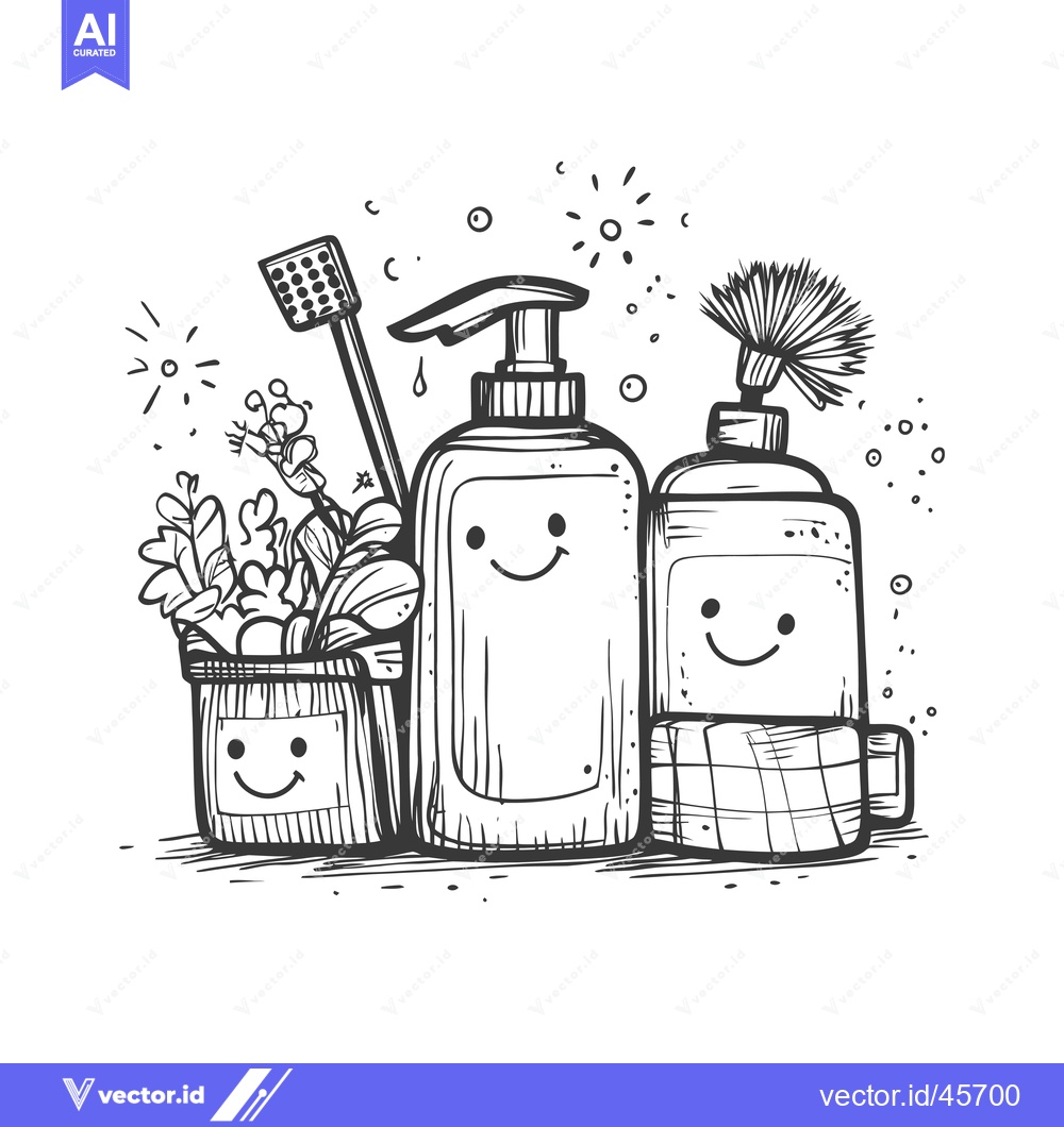 Premium Vector of Hand-Drawn Illustration of Cleaning Supplies with Smiling Faces