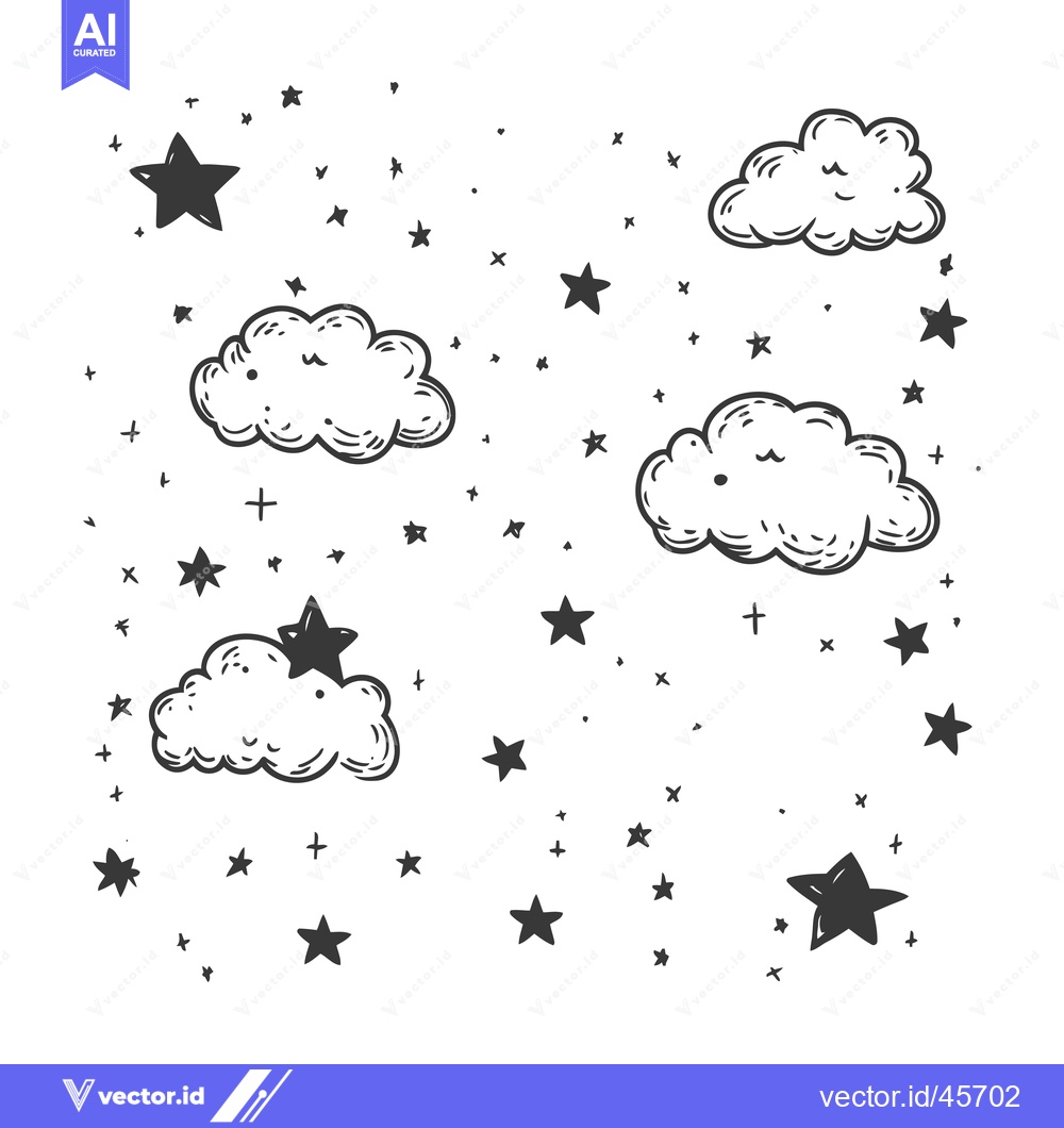 Premium Vector of Hand-drawn Illustration of Clouds and Stars with White Background