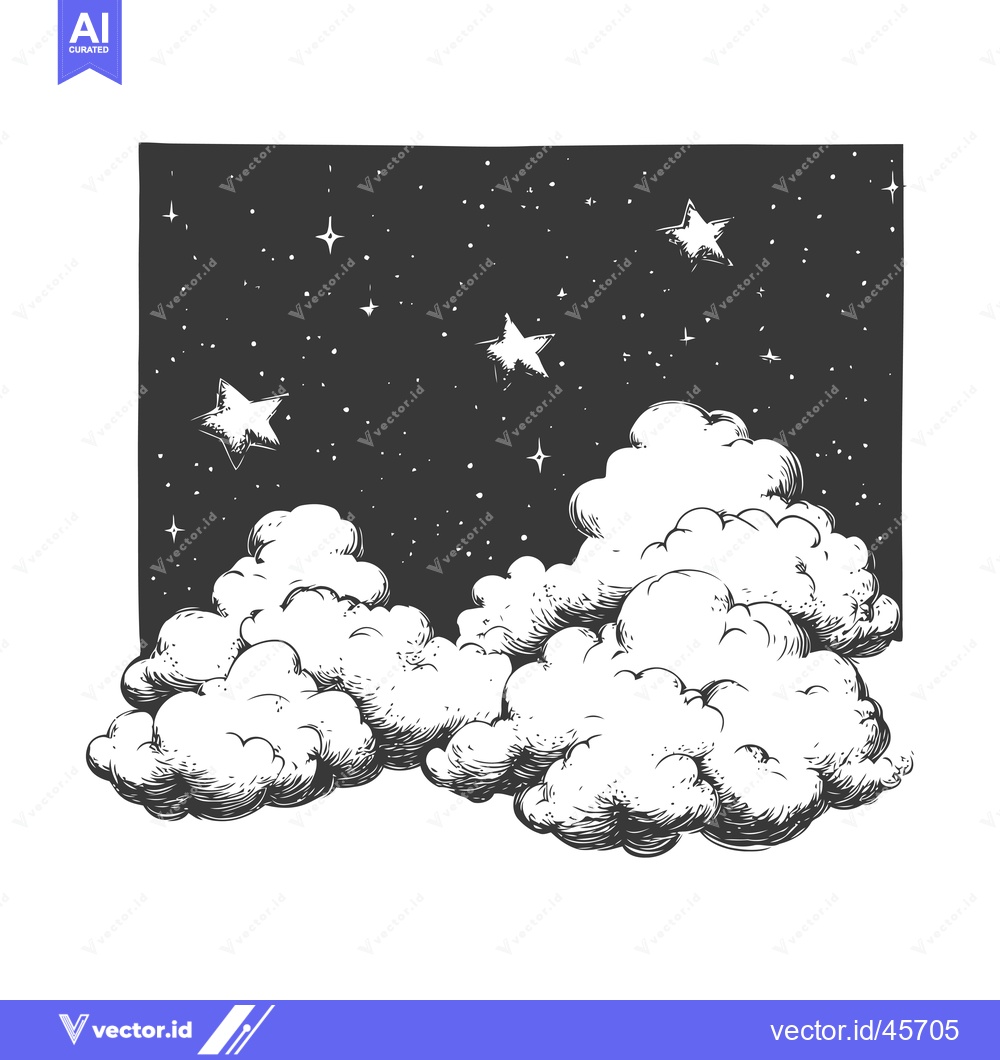Premium Vector dari Hand-Drawn Illustration of Clouds with Stars in the Night Sky