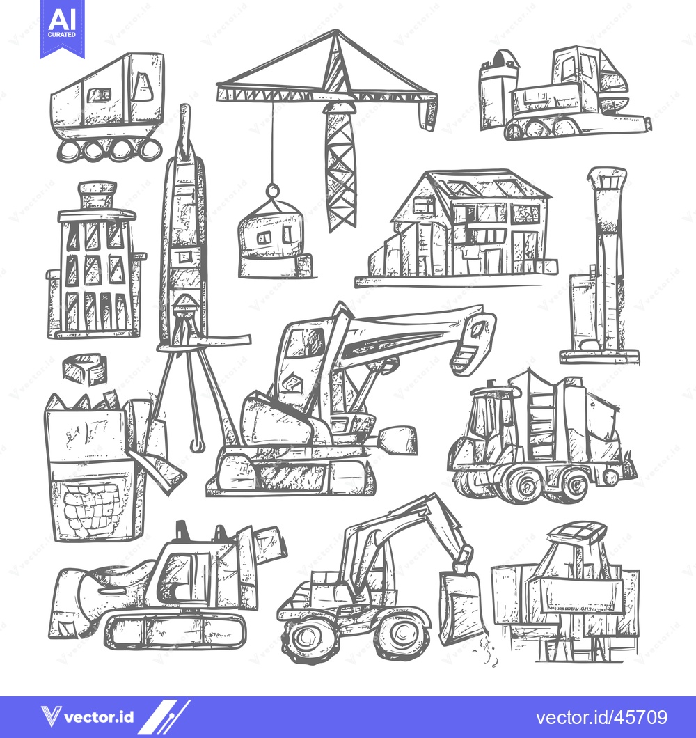 Premium Vector of Hand-Drawn Illustration of Construction Equipment and Buildings